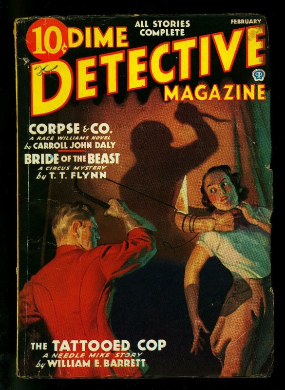 Dime Detective Pulp February 1936- Race Williams- Tattooed Cop- VG+ (Popular Publications, 1936), raw comic book in VG+ condition — front cover