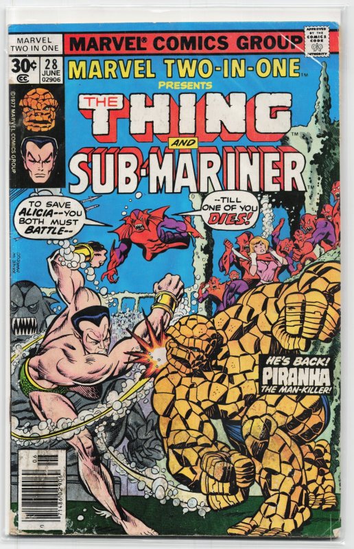 Marvel Two-in-One #28 (Marvel Comics, 1977), raw, ungraded comic book — front cover