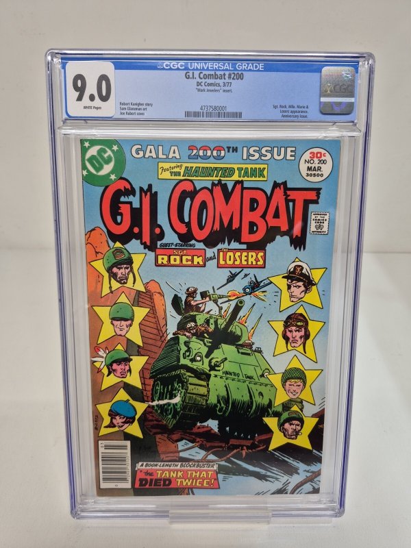 GI Combat 1977 DC #200 (1977), CGC 9.0 graded comic book, Universal Blue label — front cover in its holder