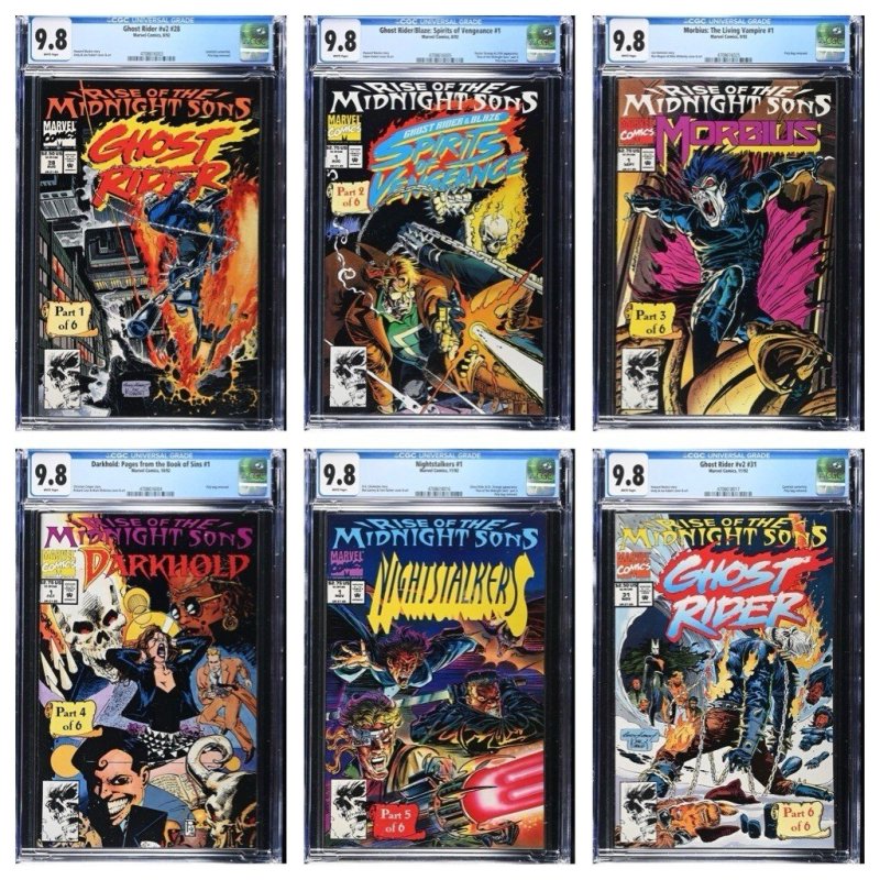 ALL CGC 9.8 Rise of the Midnight Sons 1-6 w/ Posters 2, 3, 4, 5 MCU Ghost Rider (Marvel Comics, 1990), CGC 9.8 graded comic book, Universal Blue label — front cover in its holder