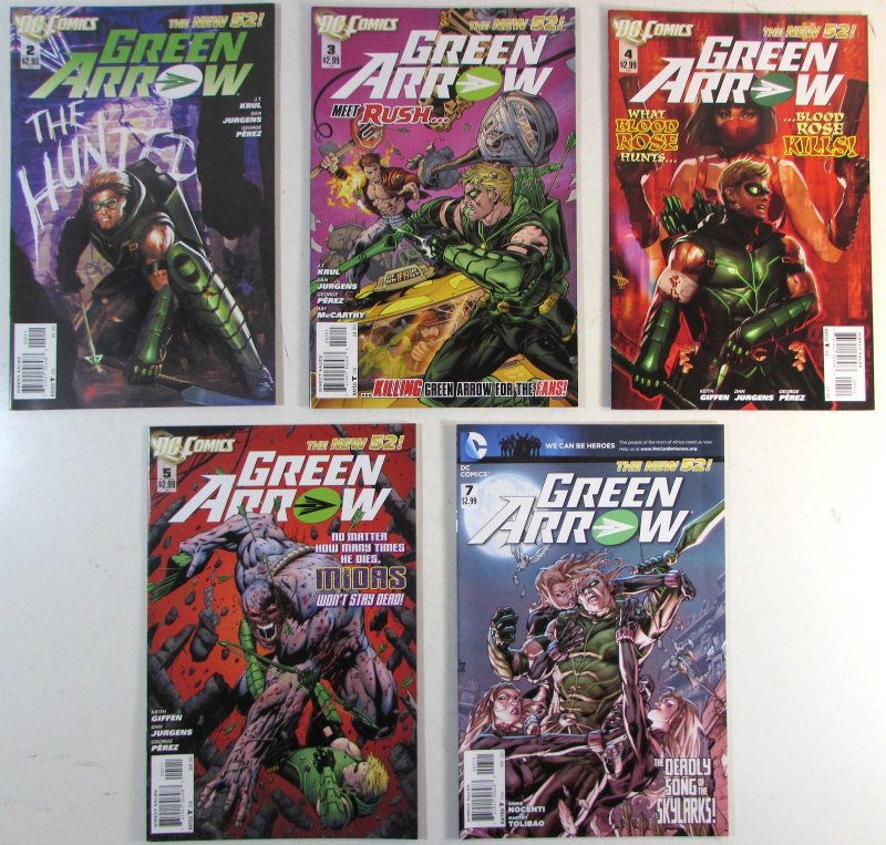Green Arrow Lot of 5 #2, 3, 4, 5, 7 DC (2011) 4th Series Comic Books (DC Comics, 2011), raw, ungraded comic book — front cover
