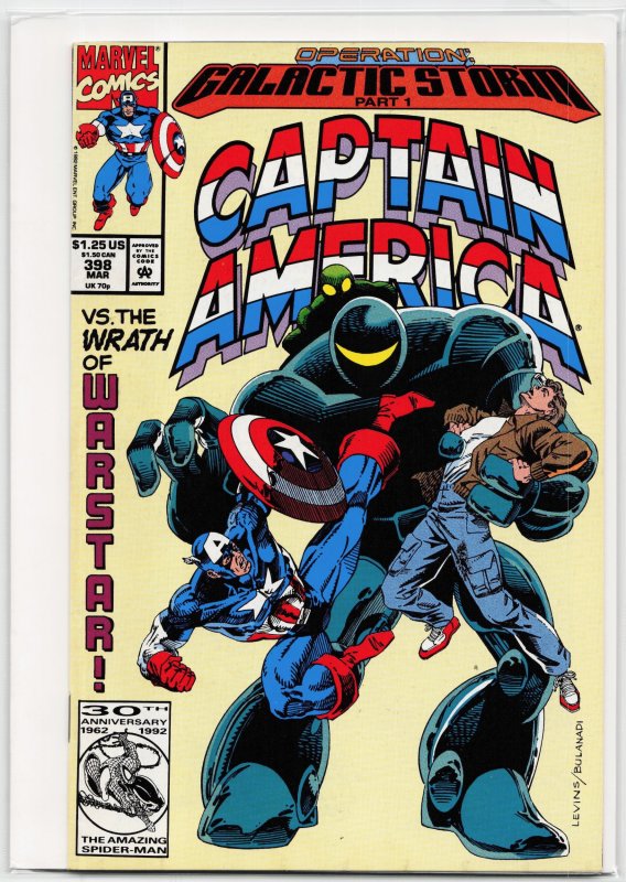 Captain America #398 (Marvel Comics, 1992), raw, ungraded comic book — front cover