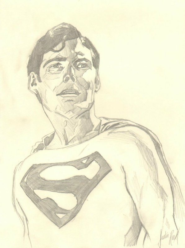 Superman Christopher Reeve Pencil Portrait - Signed by Justin Reed, raw, ungraded comic book — front cover