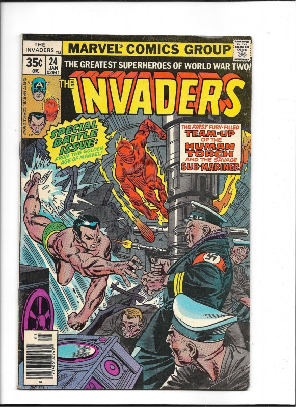 The Invaders #24 (Marvel Comics), raw, ungraded comic book — front cover