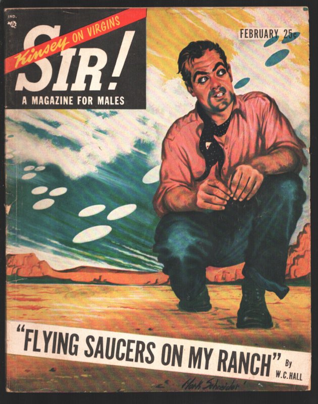 MAG: SIR! 2/1955-Flying Saucer Cover art & Story-Sex Change-Russia-guns-hors..., raw, ungraded comic book — front cover