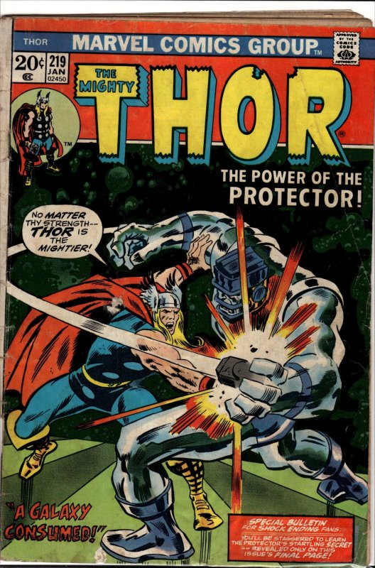 Thor #219 (Marvel Comics, 1974), raw, ungraded comic book — front cover
