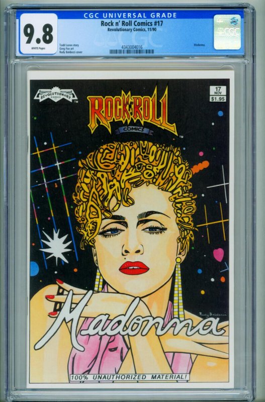 Rock N Roll #17 (1990), CGC 9.8 graded comic book, Universal Blue label — front cover in its holder