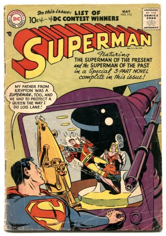 Superman #113 (DC Comics, 1957), raw, ungraded comic book — front cover