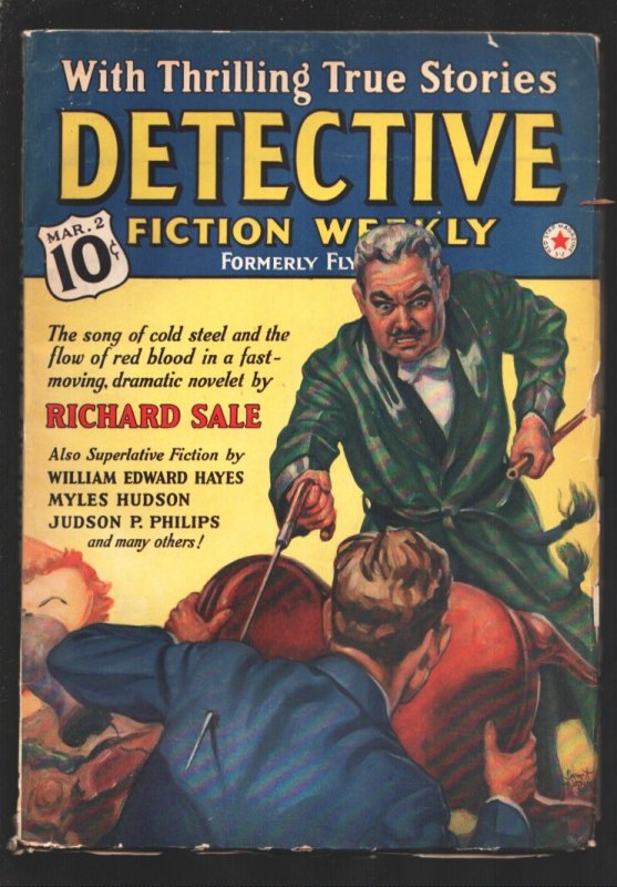 Detective Fiction Weekly 3/2/1940-Man Impaled by Hidden Saber on Cover-Hardboile, raw, ungraded comic book — front cover