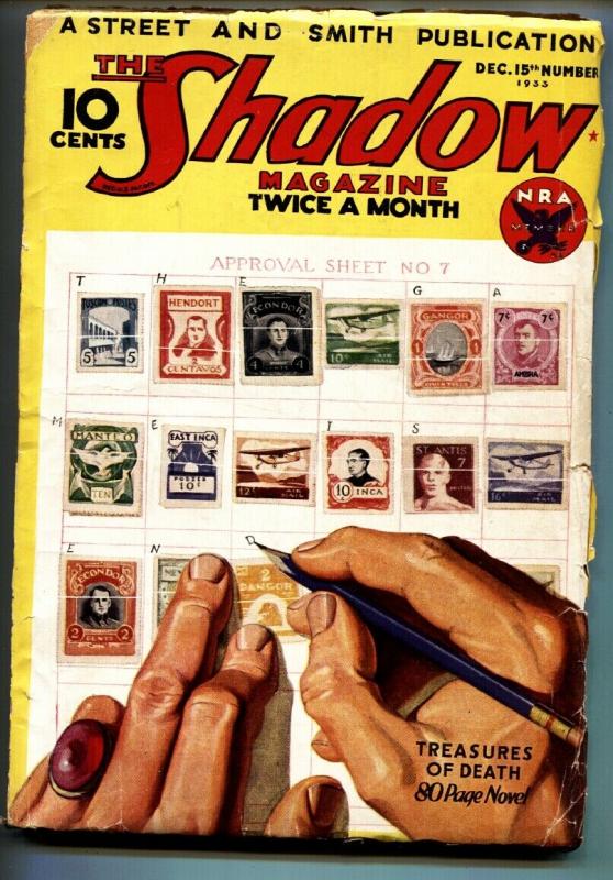 THE Shadow Pulp December #15 (1933), raw, ungraded comic book — front cover