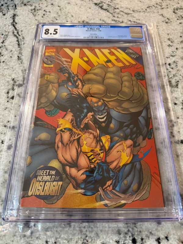 X-Men #50 (Marvel Comics, 1965), CGC 8.5 graded comic book, Universal Blue label — front cover in its holder
