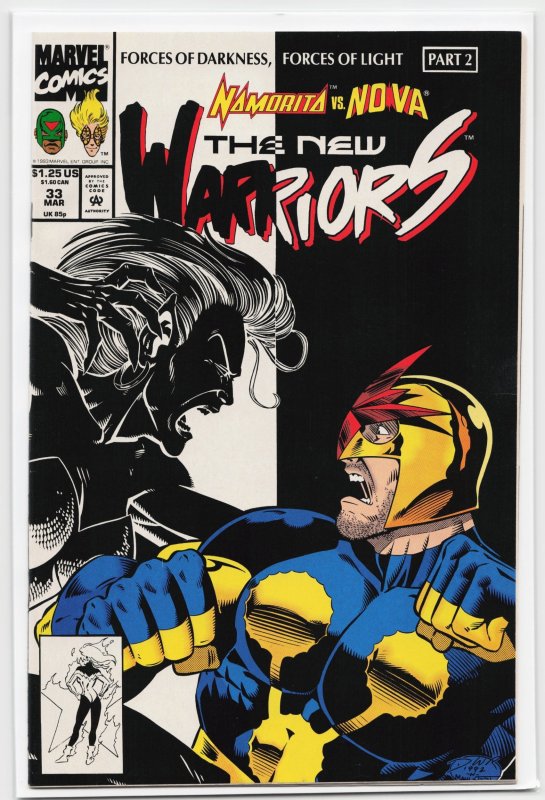 The New Warriors #33 (Marvel Comics, 1993), raw, ungraded comic book — front cover