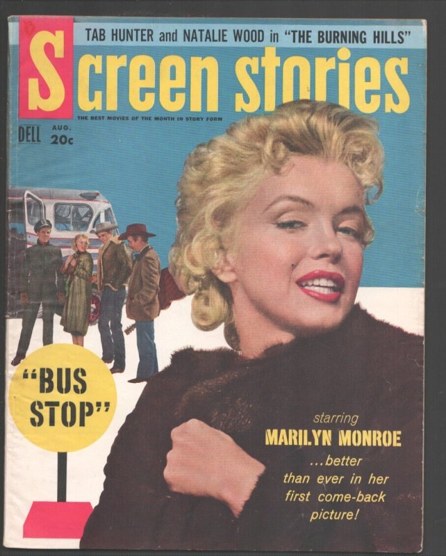 MAG: Screen Stories 8/1956-Marilyn Monroe Cover-"Bus Stop"-"High Society"-Bin..., raw, ungraded comic book — front cover