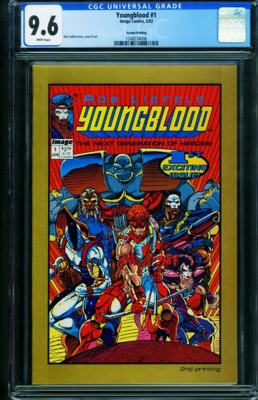 Youngblood #1 (Image Comics, 1992), CGC 9.6 graded comic book, Universal Blue label — front cover in its holder