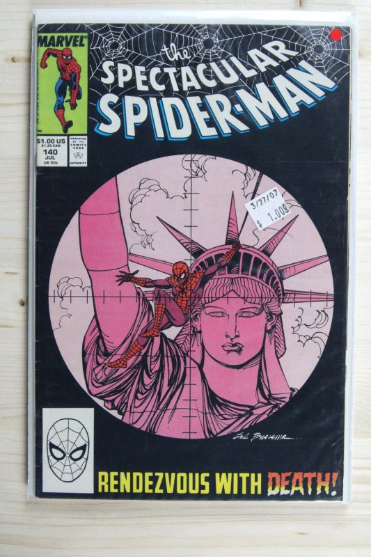 The Spectacular Spider-Man #140 (Marvel Comics, 1988), raw comic book in VF+ 8.5 condition — front cover