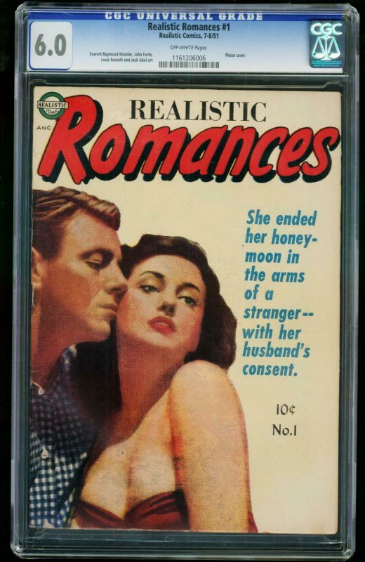 Realistic Romances #1, CGC 6.0 graded comic book, Universal Blue label — front cover in its holder