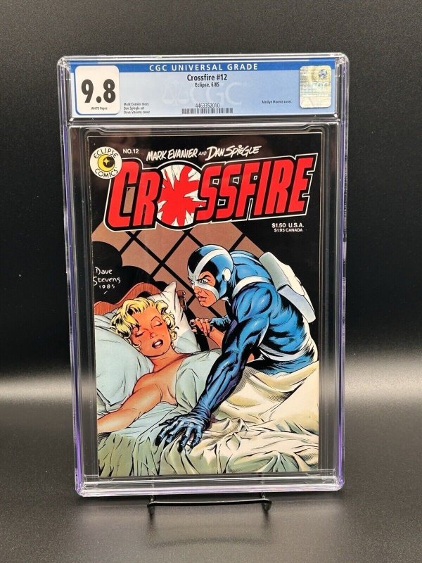 Crossfire #12 (Eclipse Comics, 1985), CGC 9.8 graded comic book, Universal Blue label — front cover in its holder