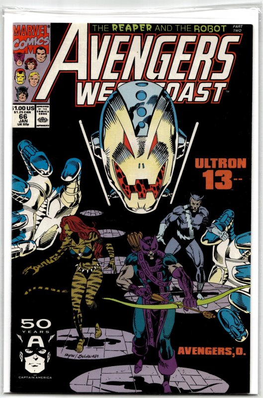 Avengers West Coast #66 (Marvel Comics, 1991), raw, ungraded comic book — front cover