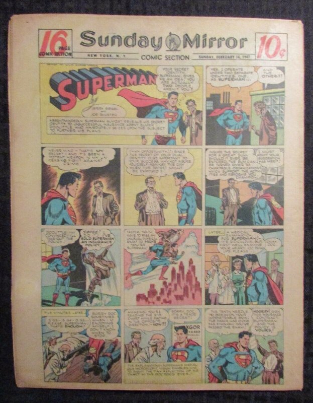 1947 Feb 16 Sunday Mirror Comic Section VG+ 4.5 Superman / Joe Palooka 16pgs (1947), raw comic book in VG+ 4.5 condition — front cover