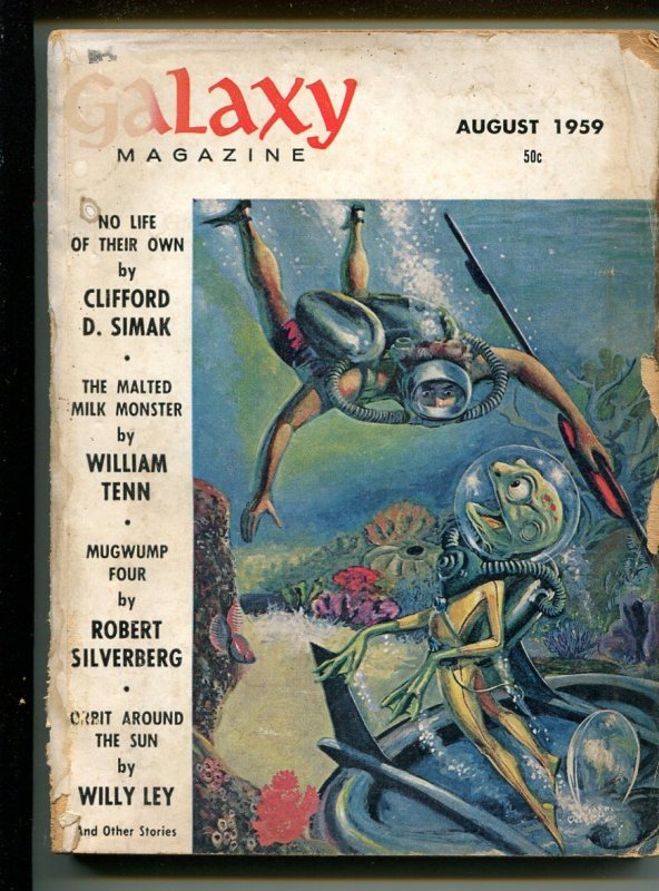 Pulp: Galaxy 8/1959-pulp Fun-Robert Silverberg-Wally Wood Cover-P/FR, raw comic book in FR condition — front cover