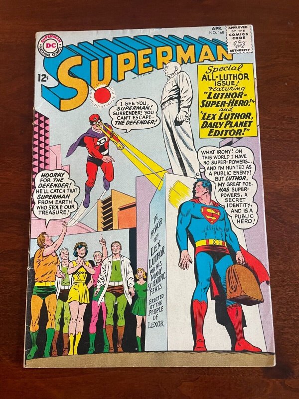 Superman #168 (DC Comics), raw comic book in VF- condition — front cover