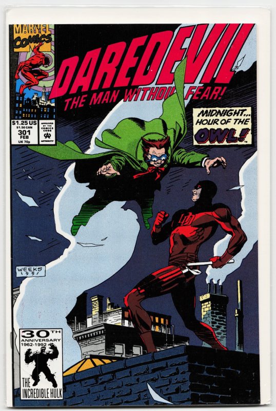 Daredevil #301 (Marvel Comics, 1992), raw, ungraded comic book — front cover