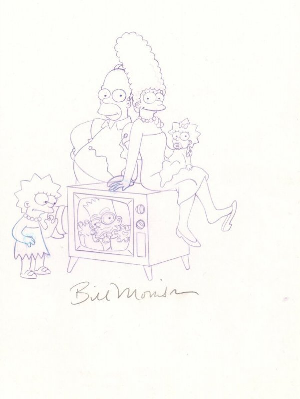 The Simpsons Family with Bart Stuck in the TV Pencil Promo Art by Bill Morrison, raw, ungraded comic book — front cover