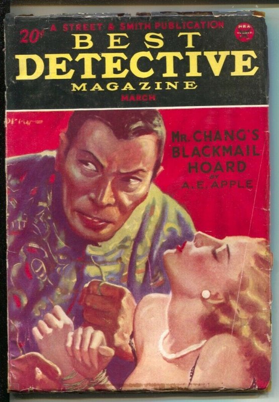 Best Detective 3/1934-John Drew Bondage Cover-Thubway Tham-Johnston McCulley-VG, raw comic book in VG condition — front cover