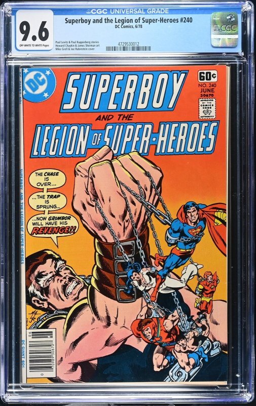 Superboy and the Legion of Super-Heroes #240 (1978), CGC 9.6 graded comic book, Universal Blue label — front cover in its holder