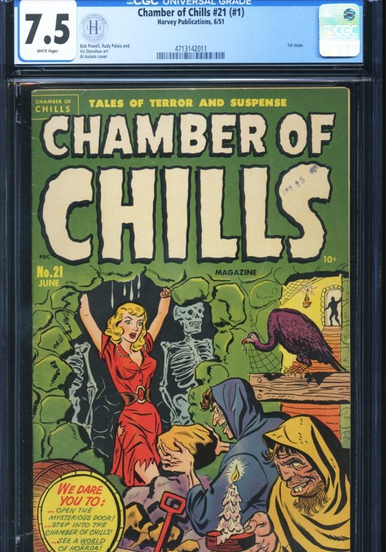 Chamber of Chills #21, CGC 7.5 graded comic book, Universal Blue label — front cover in its holder