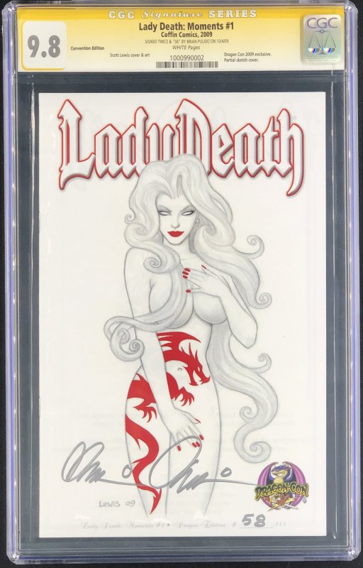 Lady Death: Moments #1, CGC 9.8 graded comic book, Signature Series label — front cover in its holder