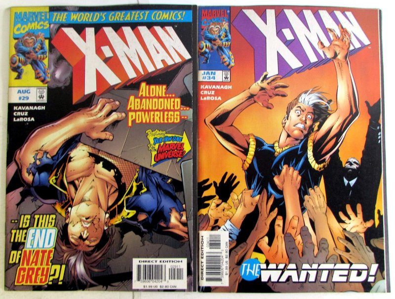 X-Man Lot of 2 #29, 34 (1997) Marvel Comics Nate Grey 1st Print Comic Books (Marvel Comics, 1997), raw, ungraded comic book — front cover