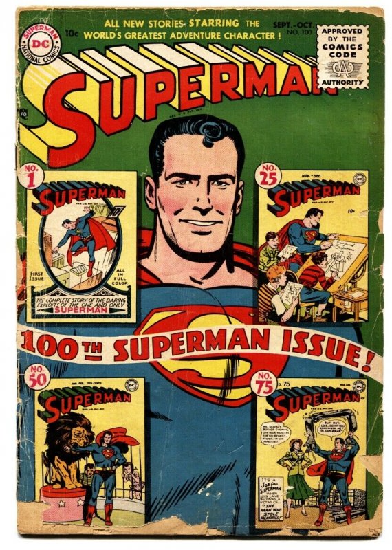 Superman #100 (DC Comics, 1955), raw, ungraded comic book — front cover