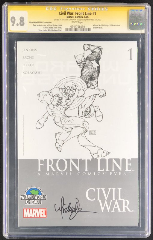 Civil War Front Line #1 (2006), CGC 9.8 graded comic book, Signature Series label — front cover in its holder
