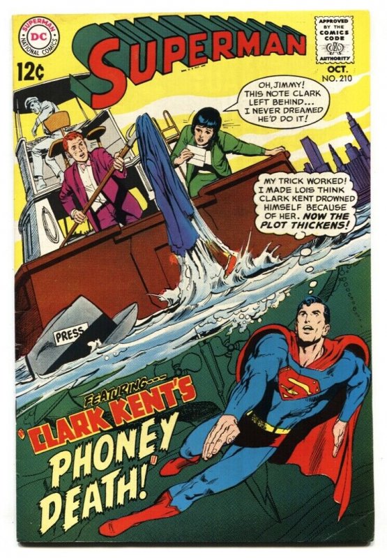 Superman #210 (DC Comics, 1968), raw comic book in FN+ condition — front cover