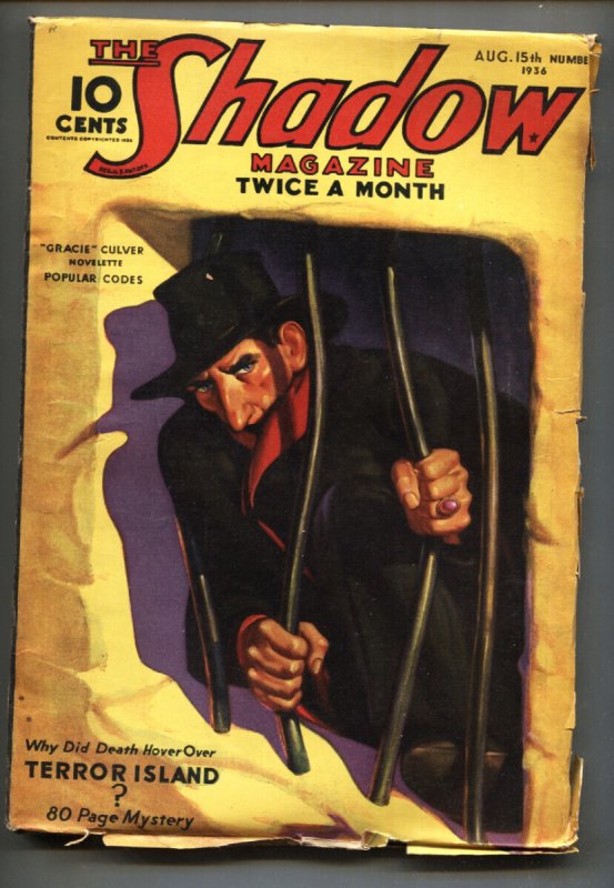The Shadow Pulp Aug #15 (Street & Smith, 1936), raw comic book in VG condition — front cover