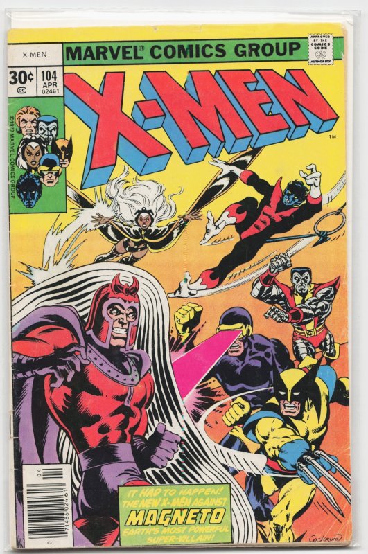 The X-Men #104 (Marvel Comics, 1977), raw, ungraded comic book — front cover