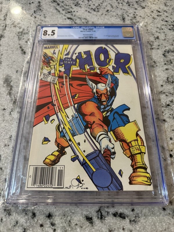 Mighty Thor #337 (Marvel Comics), CGC 8.5 graded comic book, Universal Blue label — front cover in its holder