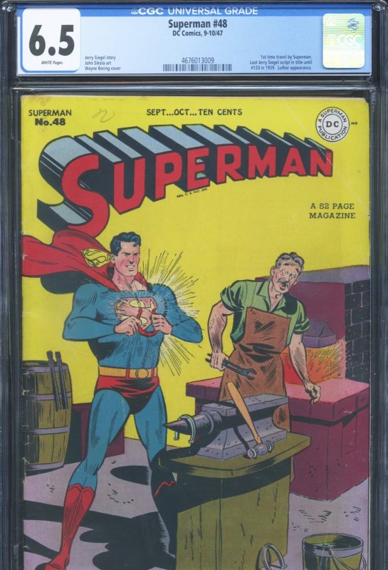 Superman #48 (DC Comics), CGC 6.5 graded comic book, Universal Blue label — front cover in its holder