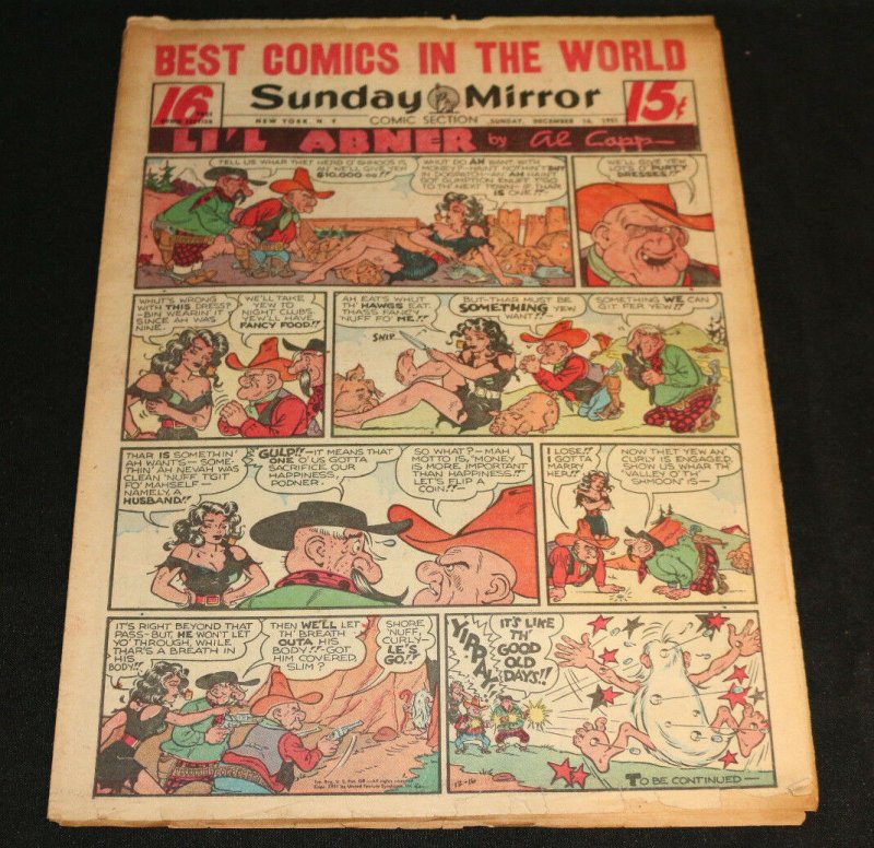 1951 Sunday Mirror Weekly Comic Section December 16th (Fine) Superman Schmoo (1951), raw, ungraded comic book — front cover