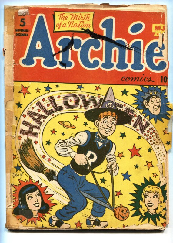 Archie Comics #5 (MLJ Magazines, 1944), raw, ungraded comic book — front cover
