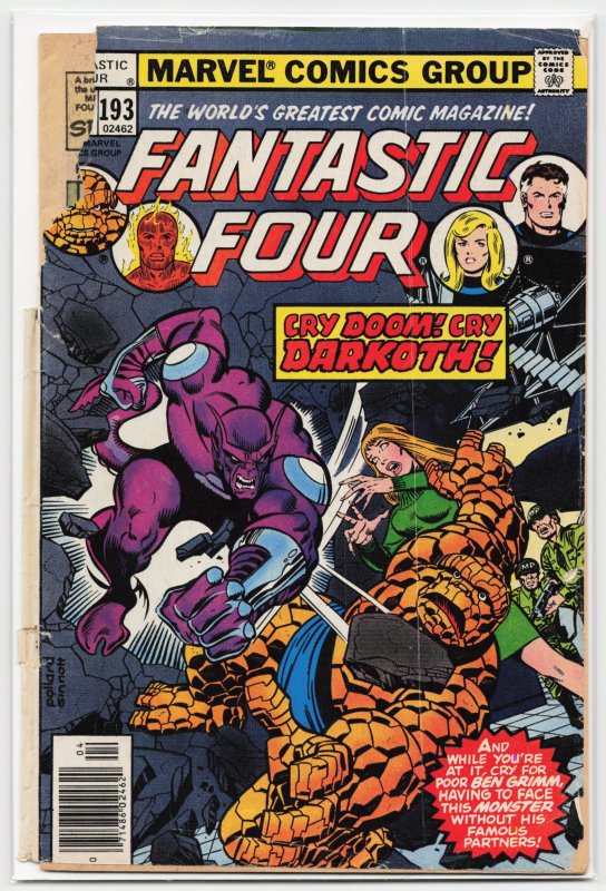 Fantastic Four #193 (Marvel Comics, 1978), raw, ungraded comic book — front cover