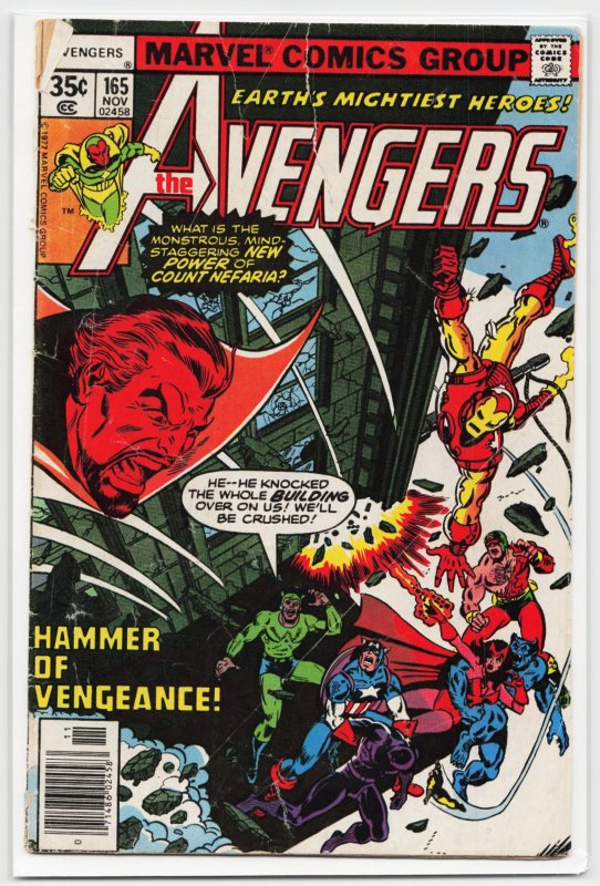 The Avengers #165 (Marvel Comics, 1977), raw, ungraded comic book — front cover