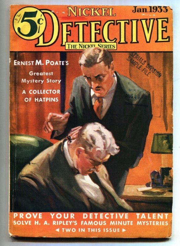 Nickel Detective 1933 Jan-Very Rare Mystery Pulp-Dart in Neck cvr (1933), raw, ungraded comic book — front cover