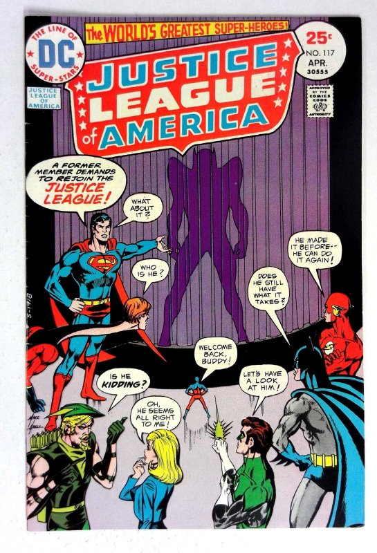 Justice League of America #117 (DC Comics, 1975), raw comic book in VF/NM condition — front cover