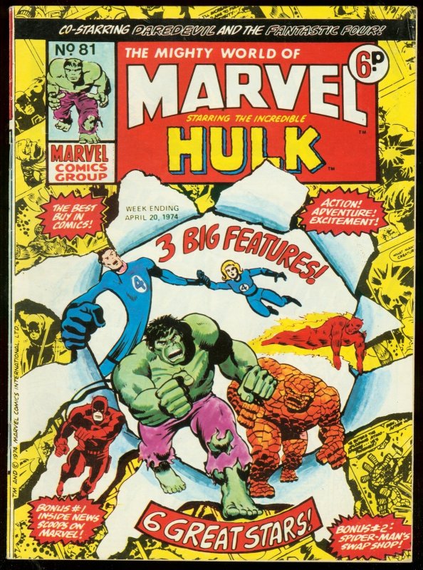 Mighty World of Marvel #81 (1974), raw comic book in VG condition — front cover