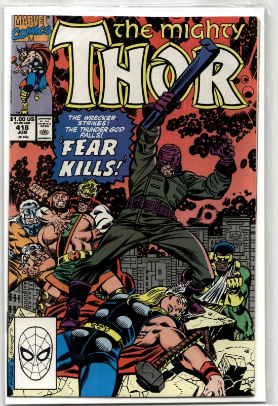 The Mighty Thor #418 (Marvel Comics, 1990), raw, ungraded comic book — front cover