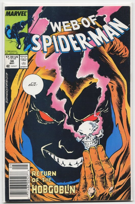 Web of Spider-Man #38 (Marvel Comics, 1988), raw, ungraded comic book — front cover