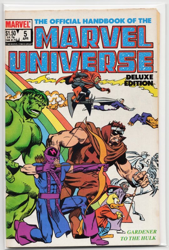 The Official Handbook of the Marvel Universe #5 (Marvel Comics, 1986), raw, ungraded comic book — front cover