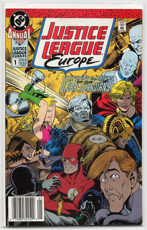 Justice League Europe Annual #1 (1990), raw, ungraded comic book — front cover